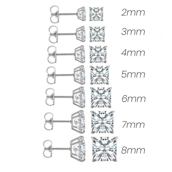 SOLID 14kt WHITE GOLD Princess Cut Diamond Earrings 8mm - Picture 1 of 1